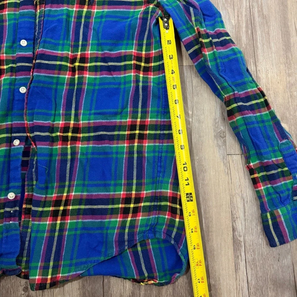 Ralph Lauren Flannel Shirt Boys  18-20 Blue Multi Plaid Pony Logo‎ Button Down